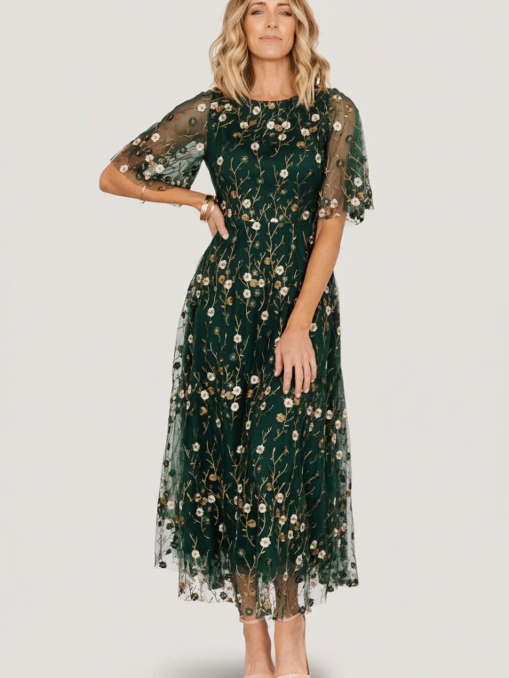 Baltic Born Arabella Embroidered Tulle Maxi Dress | Dark Green Floral Size SS